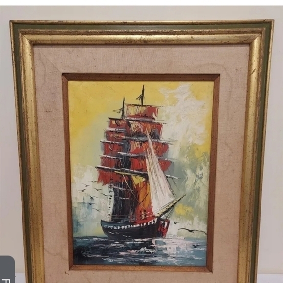 Antique oil painting of a Barque tall ship, framed and unsigned. - Picture 12 of 16
